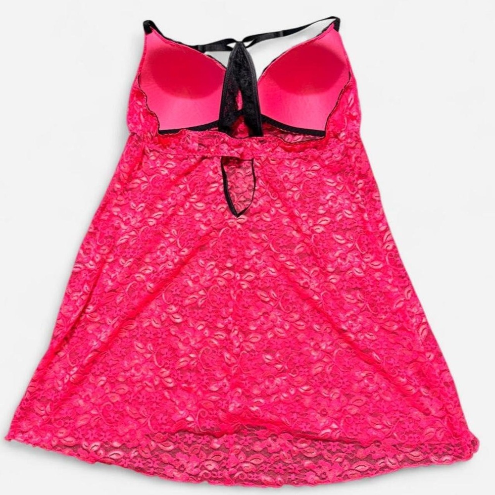 Apt. 9 hot pink lace lingerie dress with black trim - Picture 4 of 6